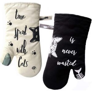 Gants De Cuisine Résistants À La Chaleur, Maniques Et Mitaines Pour La Cuisine, Le Barbecue, La Pâtisserie, Ivoire Et Noir, Motif Chat Et Chat Noir, Amoureux Des Chats - Neuf