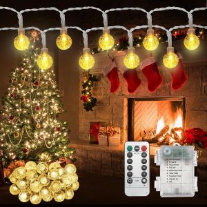 Aiou-Guirlande Lumineuse D'extérieur À Piles,6,5 M,40 Led,8 Modes,Étanche Ip67,Télécommande - Neuf