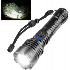 Hljhj-Lampe Torche Led Professionnelle 500 000 Lumens Super Lumineuse ¿ Lampe Torche Rechargeable Avec Batterie Et Câble Usb, Lampe Torche Tactique Portable Puissante, 5 Modes Pour Camping, - Neuf