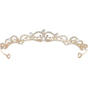 Kalvd-Diadème De Mariage-Couronne En Cristal-Pour Femme Et Fille-Doré-Pour Mariage-Accessoire De Cheveux-16x13x2,2 Cm-Cristal-Pour Anniversaire,Costume,Bal De Fin D'année,Fête - Neuf