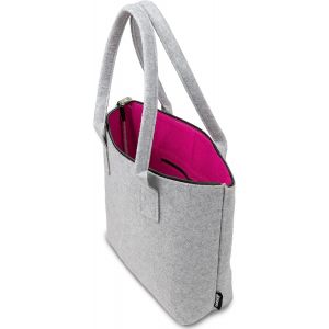 Sac à main pour femme de petite et moyenne taille,en feutre,sac de courses refermable avec fermeture éclair,poches intérieures et anses,sac de shopping (gris/magenta),Gris/magenta,m - Neuf