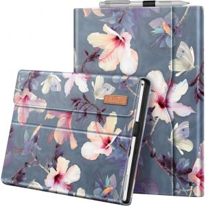 KALWS-Housse Pour Microsoft Surface Pro 7+/Surface Pro 7/Pro 6/Pro 5/Pro 4/Pro 3-Coque Multi-Angle Ajustables Etui De Protection Fermeture Magnétique Cover Avec Poche De Documents,Fleur Hibiscus - Neuf
