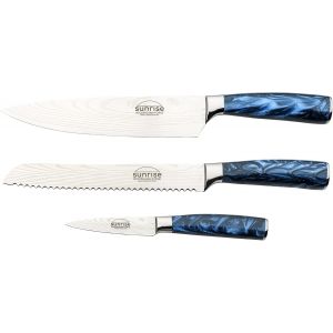 Jexnovashop-Sunrise Collection Sapphire Saphir Ensemble De 3 Couteaux De Cuisine Avec Lames De Haute Qualit&eacute; En Acier Inoxydable X40cr13 Et Poign&eacute;es En R&eacute;sine, Bleu - Neuf