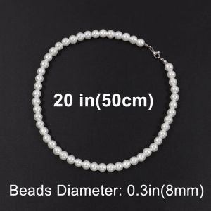 Collier De Perles Blanches Artificielles Cool,1 Pi&egrave;ce,Cha&icirc;ne De Perles Ras Du Cou Pour Hommes Et Femmes,Bijoux &Agrave; La Mode,Cadeau--8mm-20 Inch (50cm) - Neuf