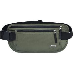 CAUC-Ceinture d'argent avec blocage RFID pour homme et femme, sac banane fin pour voyage, course &agrave; pied, portefeuille dissimul&eacute; pour passeport, t&eacute;l&eacute;phone, argent liquide, Noir / Vert olive fonc&eacute;, Rfi - Neuf