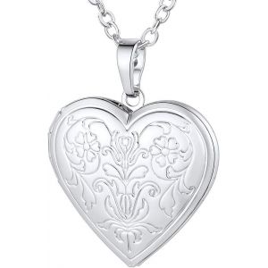 Collier Coeur Photo Personnalisé Femme Homme, Pendentif Médaillon Porte Photo Gravé Avec Chaîne Ajustable 50+5 Cm (Boîte Cadeau) - Neuf
