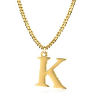 Trahoo-Collier Initial Plaqué Or 14 Carats - Collier Pendentif Lettre Chaîne Cubaine En Or Pour Hommes Et Femmes Collier Pendentif Lettre En Or Exquis - Neuf