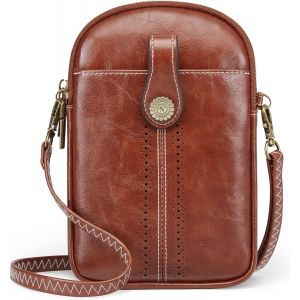 RFCBC-Femme Sac à Bandoulière en Cuir PU avec Blocage RFID Sac Vintage pour Téléphone Portable avec Portefeuille avec Cartes Bandoulière Amovible Réglable pour Téléphone Portable de Moins de 6,7 - Neuf