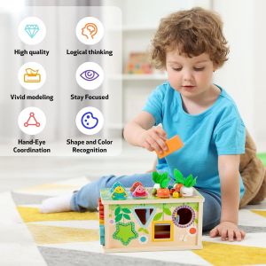 Montessori Toys,Montessori Games Wooden Toys,8 in 1 Baby Handkerchief Box,Educational Toy for Children with Montessori Tissue Box,Carrot Harvest,Magnetic Fishing Game,etc - Neuf