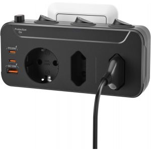 Multiprise Murale avec Interrupteur Individuel,Prise Multiple Parafoudre et Surtension,Triplite Electrique Rotative Verticale Horizontal,Adaptateur Triple Rallonge Prise USB C,Outlet Extender,Noir - Neuf