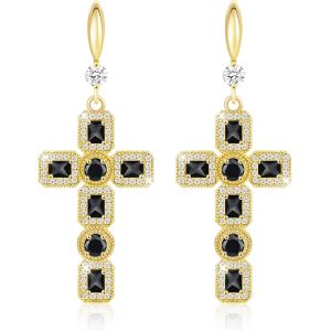 Boucles D'oreilles Suspendues En Forme De Croix,Argent Et Or,Bijoux Tendance,Boucles D'oreilles À Pendentif En Forme De Croix En Moissanite,Pierre De Naissance Et Strass.[X2177] - Neuf