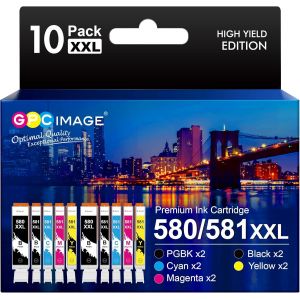 Image PGI-580 CLI-581 XXL Compatible Ink Cartridges Replacement for Canon 581 580 XXL for TS6150 TS8250 TS8150 TS6151 TR8550 TR7550 TS8151 TS9150 (PGBK/Black/Cyan/Magenta/Yellow, 10-Pack) - Neuf