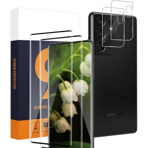 Kal-2+2 Pièce Verre Trempé Pour Samsung Galaxy S21 Ultra 5g, 9h Dureté Protection Écran+Film Pour Lentilles, Couverture Complète En 3d, Anti Rayures, Hd Sans Bulle S21 Ultra Vitre Protection - Neuf