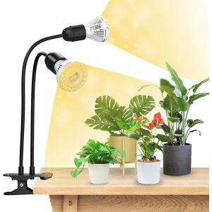 Loc-Lampe Horticole Led 20w Pour Plantes D'intérieur,Lampe De Plantes À Spectre Complet Avec 2 Ampoules De Culture Led E27 4000k Détachables Pour Germination Croissance Floraison Végétale-Noir - Neuf