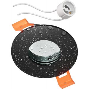 KAL-Cadre De Plafond Pour Salle De Bain Erid, Pièce Humide, Salle De Bain, Ip44, Rond, Noir Mat (Gu10/Mr16/Gu5,3/50Mm) Incl. Douille Gu10 - Neuf