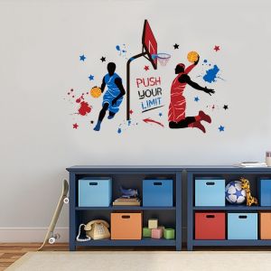 Trahoo-2 Feuilles De Basket-Ball Stickers Muraux Pour Garçons Chambre Repousser Votre Limite Citation Mur Autocollant Basket-Ball Fans Adolescent Cadeau Dortoir Salle De Jeux Décoration Murale - Neuf
