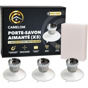 Lot de 3 Porte Savon Aimanté avec Ventouse-Porte Savon Ventouse puissante-Porte Savon magnétique-Aimant Savon Solide Acier Inoxydable-Savon Naturel Noix de Coco 100g Inclus - Neuf