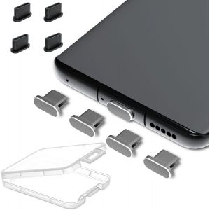 Lot De 8 Bouchons Anti-Poussi&egrave;re Usb C, 4 En Aluminium Et 4 Bouchons Anti-Poussi&egrave;re En Silicone De Type C, Compatibles Avec Samsung Galaxy S23 Xiaomi Google Pixel Motorola Nothing Phone, Gris - Neuf