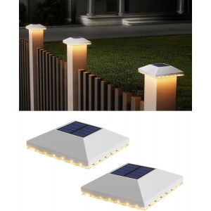Chapeau De Poteau Solaire 7x7 8x8 9x9 10x10, Lot De 4 Lampes Solaires Ip65 &Eacute;tanches Pour Poteaux En Bois, Jardin, Terrasse, Plateforme (Lot De 2 Pi&egrave;ces-Blanc) - Neuf