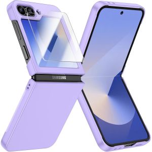 NSIECD-Coque pour Samsung Galaxy Z Flip 7 FE/Z Flip 6 Ultra Mince, Charge sans Fil, Verre Tremp&eacute; Protection &Eacute;cran, Hard PC, Antichoc Anti-Rayures Bumper Protection Etui Housse Case Cover (Violet) - Neuf