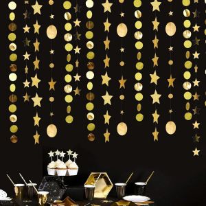 Kyaoayo-52 Pieds Doré Glitter Papier Dot Guirlande, Guirlande Etoile À Paillettes, Decoration Anniversaire, Guirlande En Papier Réfléchissant Doré, Guirlande Anniversaire Pour Fête, Mariage Décorati - Neuf