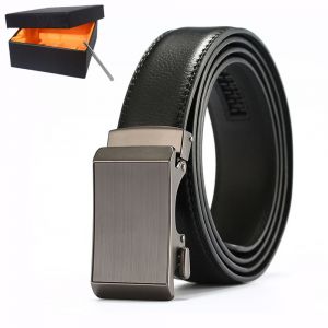 Hommes Ceinture, Boucle Noire Ceinture En Cuir Pour Homme, Réglable Automatique De Ceinture De Boucle De 3,5 Cm*125cm (Boîte Incluse), Entreprise De Ceinture En Cadeau - Neuf