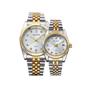 Coffret Montre Couple C54 Cadran Blanc Bracelet Acier Doré - Neuf