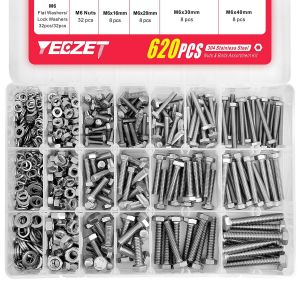 MEVRONISSHOP-Yeezet Assortiment de 620 boulons et &eacute;crous robustes M4, M5 et M6 en acier inoxydable 304, comprend 13 tailles les plus courantes - Neuf