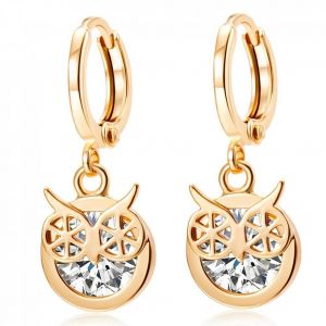 4 Couleurs 1 Paire Femmes R&eacute;tro Hibou Forme Oreille Pendentif Multicolore Zircon Boucles D'oreilles Bijoux (Blanc) - Neuf