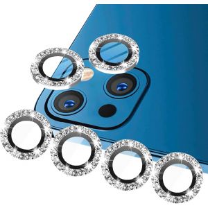 Kal-Lot De 4 Protections D'appareil Photo Compatibles Avec Iphone 15 Et Iphone 15 Plus -Verre Blindé À Paillettes -Argenté - Neuf