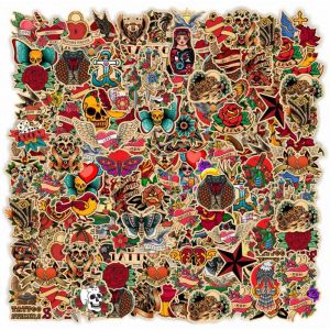Lot De 100 Autocollants De Tatouage Graffiti R&eacute;tro Horreur, Pour Ordinateur Portable, Bouteille D'eau, T&eacute;l&eacute;phone Portable, Vinyle - Neuf
