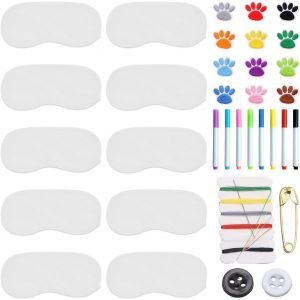 Lot De 10 Masques Pour Les Yeux De Sommeil,8 Crayons De Couleur,12 Autocollants En Tissu Brodés,1 Kit De Couture,Masques Pour Les Yeux Pour Les Jeux,Masques Pour Les Yeux À Faire Soi-Même - Neuf
