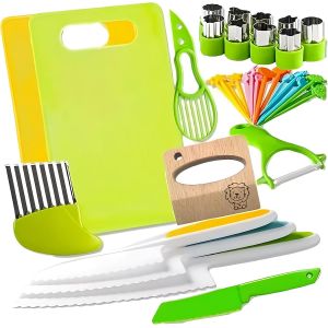 Couteau S&eacute;curit&eacute; De Cuisine Pour Enfants Kit 40 Pi&egrave;ces Couteau Cuisine Enfant Avec Couteaux En Bois Et Plastique,Couteau Montessori Pour Enfants Pour Couper Et Cuire Des Fruits Ou L&eacute;gumes - Neuf