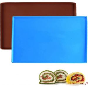JEXNOVASHOP-2 Pi&egrave;ces Cuisson Plateau en Silicone, Plaque &agrave; P&acirc;tisserie en Silicone, Tapis de Cuisson Silicone, Tapis Rouleau G&acirc;teau, Plateau Rouleau Suisse Silicone, pour Faire Petits Pains, Biscuits - Neuf