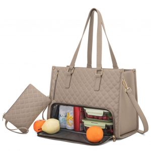 Sac fourre-tout 2 en 1 pour femme, sac à déjeuner pour ordinateur portable de 15,6 pouces, grand sac fourre-tout avec compartiment à déjeuner, sac de travail spacieux pour le bureau, l'université-Kaki - Neuf