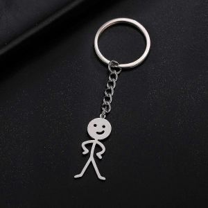 Hameçon Drôle Fuxk Vous Majeur Stickman Porte-Clés Sac D'école Voiture Porte-Clés Bibelot Cadeau Homme Femme Bijoux En Acier Inoxydable - Neuf