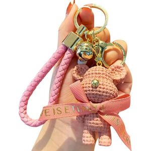 Belle Élégante de Porter des Bowknot Laine Sensation de Petit Ours de la Chance Bonne Chance la Voiture Sac Pendentif Bracelet Keychain Key Ring¿rose - Neuf