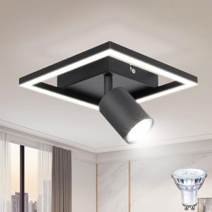 Plafonnier Led, Noir Mat Luminaire Plafonnier 18W Avec Spot Gu10 Adjustable, Plaonnier Spot Blanc Neutre 4000K Appliques Murales Pour Couloir Cuisine Chambre Salon, Ampoule 5W Gu10 Incluse - Neuf