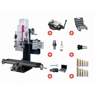 Perceuse-fraiseuse X 480 mm Y 175 mm Z 370 mm BT20 0,95 kW 230V affichage digital avec accessoires Optimill MH22VD PACK - Neuf