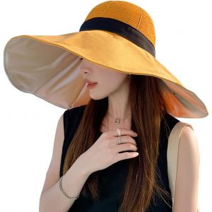 Capeline Femme Été Chapeau De Soleil À Bord Large Pliable Souple Chapeau De Plage Voyage Upf 50+ Protection Uv Chapeau De Camping Randonnée Vacances Chapeau De Paille Dames Beach Sun Hat.[Z1233] - Neuf
