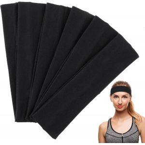 6 Pieces Bandeau De Sport Pour Femmes Et Hommes Bandeau En Coton Noir Bandeau Elastique Antidérapant Bandeaux Larges Et Doux Pour Le Yoga Le Fitness La Course À Pied L'Exercice La Salle De Sport - Neuf