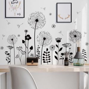Eryi-Stickers Muraux Pissenlit Noir Autocollants Muraux Fleurs Autocollant Mural Fleurs De Pissenlit Sticker Mural Plantes Pour Salons Chambres Bureaux Canapé Fond Décoration Murale De La Maison - Neuf