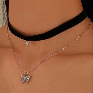 Kal-Collier En Couches De Papillon Boh&ecirc;me Collier Ras Du Cou En Velours Noir Collier Avec Pendentif Papillon En Argent Collier Papillon Cz Bijoux Pour Femmes Et Filles - Neuf