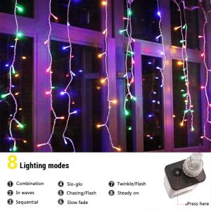 TIANYI-240 LED Rideau Lumineux Guirlande Lumineuse de Noël Extérieur Intérieur 8 Modes Étanche Fenetre Fairy Lights avec Prise pour Decoration Balcon Fête Terrasse Soirée Chambre, Multicolore - Neuf
