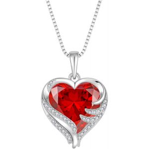 Collier Coeur Femme Argent 925 Pierre De Naissance Pendentif Aile D'ange Gardien Bijoux Cadeau Des Femme - Neuf