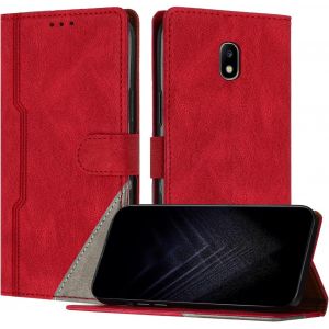 KAL-&Eacute;tui Pour Samsung Galaxy J330 / J3 2017, Housse En Cuir Pu Avec [Protection Antichoc Tpu] [Fonction Support] [Porte-Cartes ] Antichoc Magn&eacute;tique Coque Pour Galaxy J330 - Rouge - Neuf