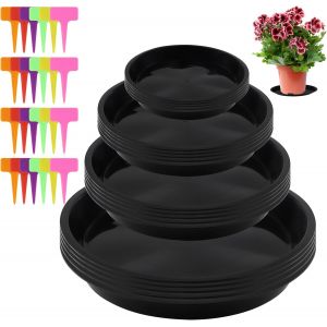 Soucoupe Pot Fleur Rond,Plastique Dessous De Pot De Fleur Avce 24 Pi&egrave;ces &Eacute;tiquettes Pour Plantes,Coupelle Pot De Fleur Convient Aux Plantes D'int&eacute;rieur Et D'ext&eacute;rieur (4 Tailles) 20 Pi&egrave;ces - Neuf