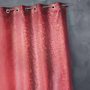Rideau En Jacquard &Agrave; Imprim&eacute;s Et &Agrave; Rayures Verticales Rouge Orang&eacute; 140x240 Cm - Neuf