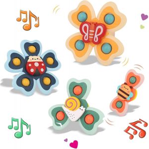 TDRFL-4 Pièces Spinner Bébé Ventouse,Jouet Ventouse Chaise Haute,Jouets De Bain Bébé,Convient Pour Salle De Bain,Fenêtre,Chaise Haute,Avion,Voyage-Cadeaux D'Anniversaire Pour Les Tout-Petits - Neuf