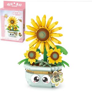 Mini Blocs De Construction Pour Bonsa&iuml; - En Pot - Collection Botanique - Jouet De Construction - D&eacute;coration D'Int&eacute;rieur (Tournesol) - Neuf